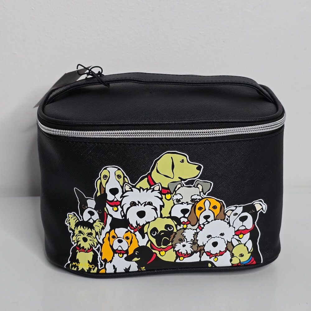 Marc Tetro Dog Family Black Cosmetic Travel Makeup Bag Tote NEW All My Dogs